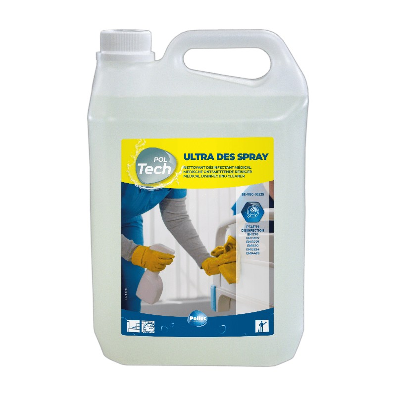 Poltech Ultra Des Spray - Nettoyant désinfectant toutes surfaces - 5L
